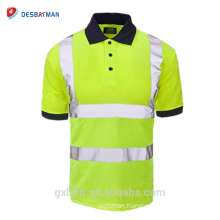 New Hi Viz Short Sleeve Safety Shirt Work Wear Navy Collar High Visibility Button Polo T-shirt With Reflective Tape
